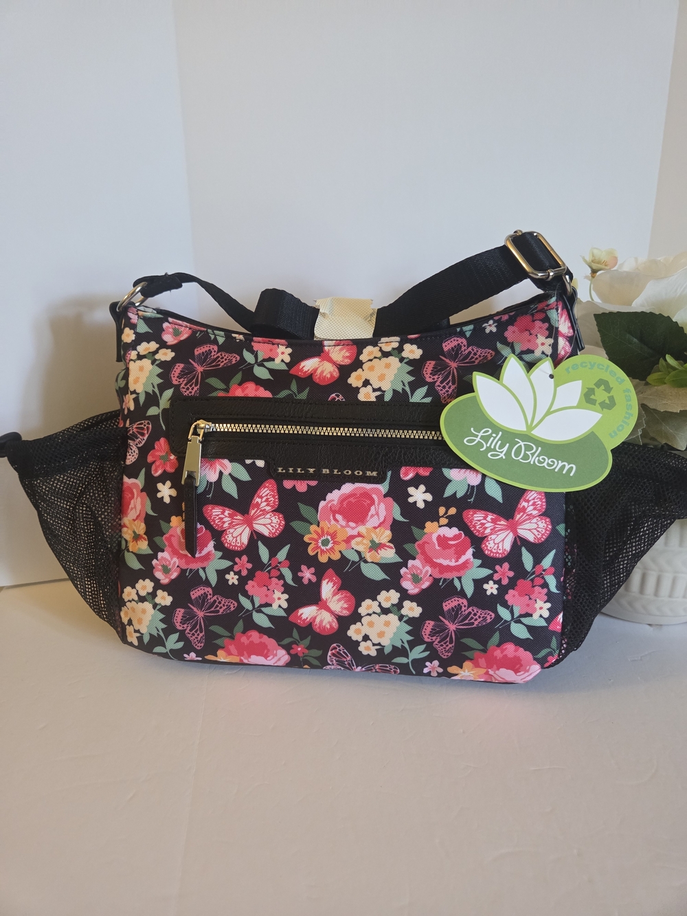 Lily Bloom Black Floral & Butterfly Tote Purse - Picture 5 of 12